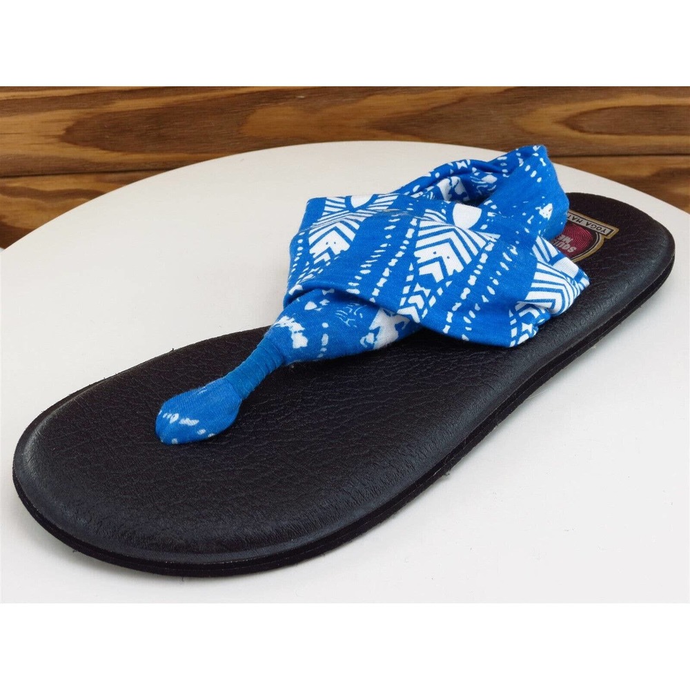 Sanuk Size 10 Sandal T-Strap Blue Fabric Women M